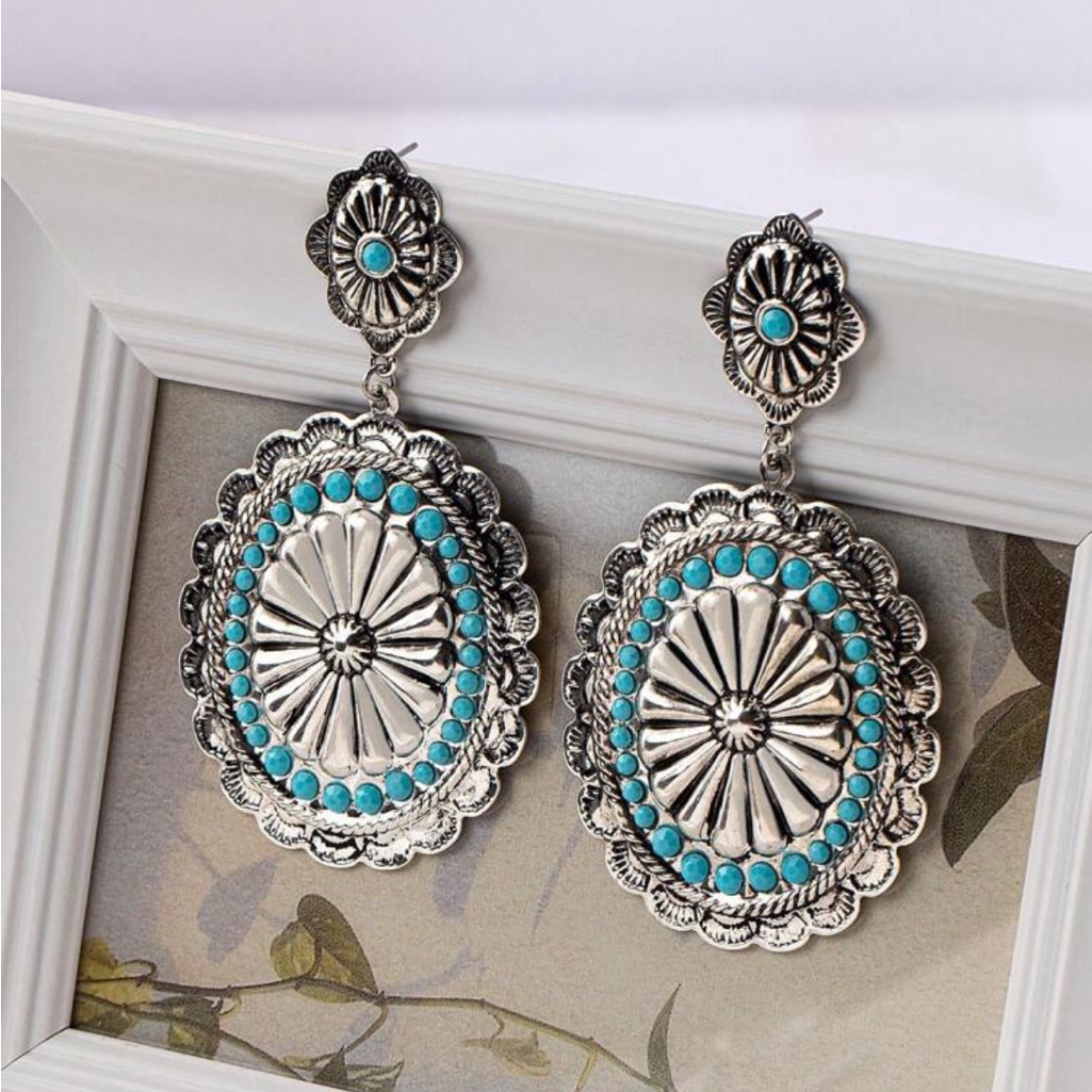 Small Silver And Turquoise Vintage Style Dangle Earrings